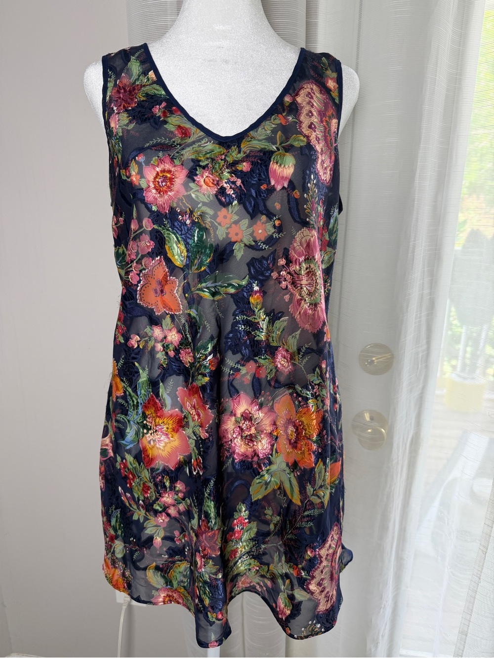 Gold Label Victoria's Secret Navy Sheer Floral Embroidered Nightie Medium